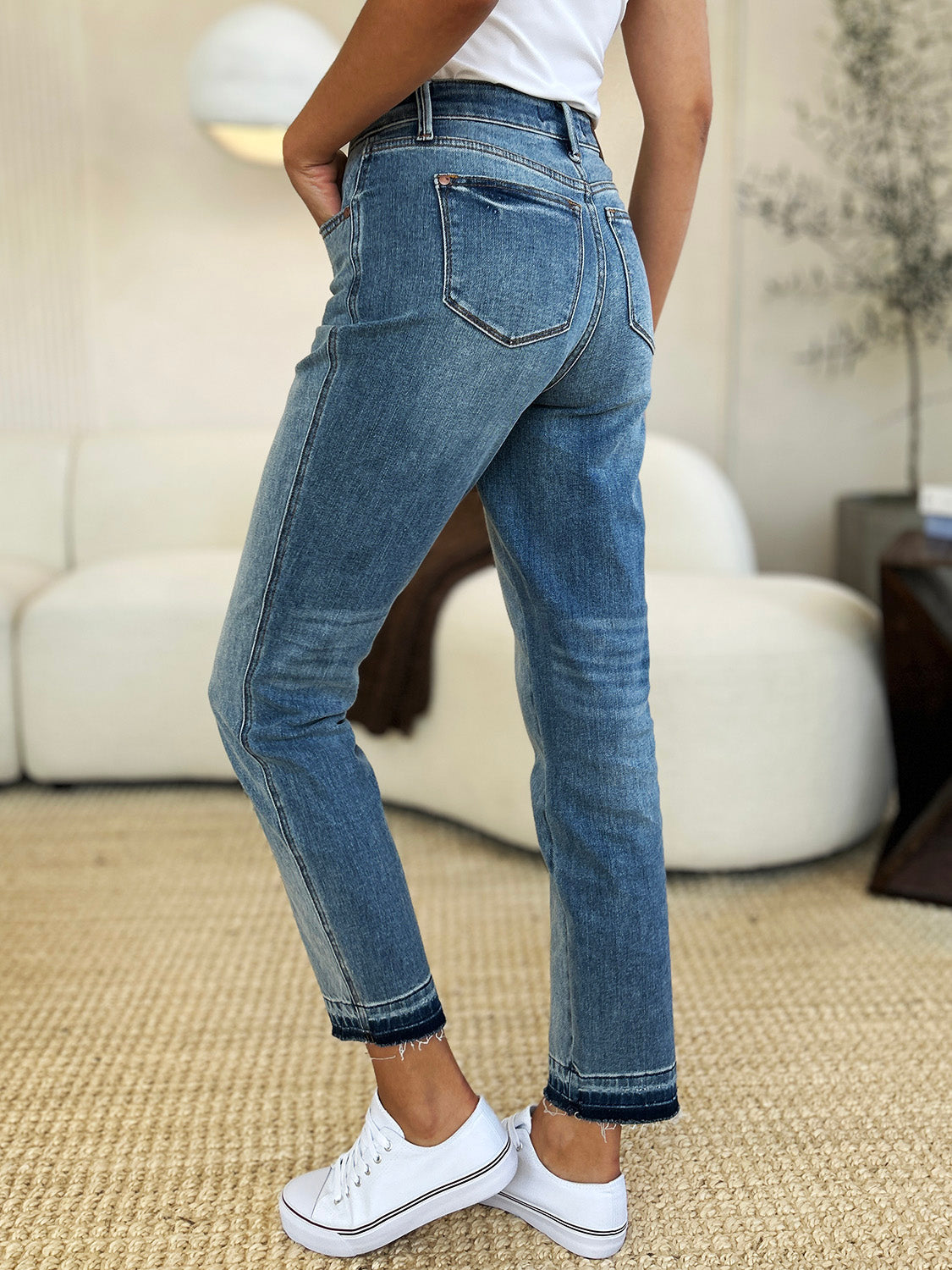 Judy Blue Full Size Mid Rise Rigid Magic Release Hem Jeans - AMIN Clothing 