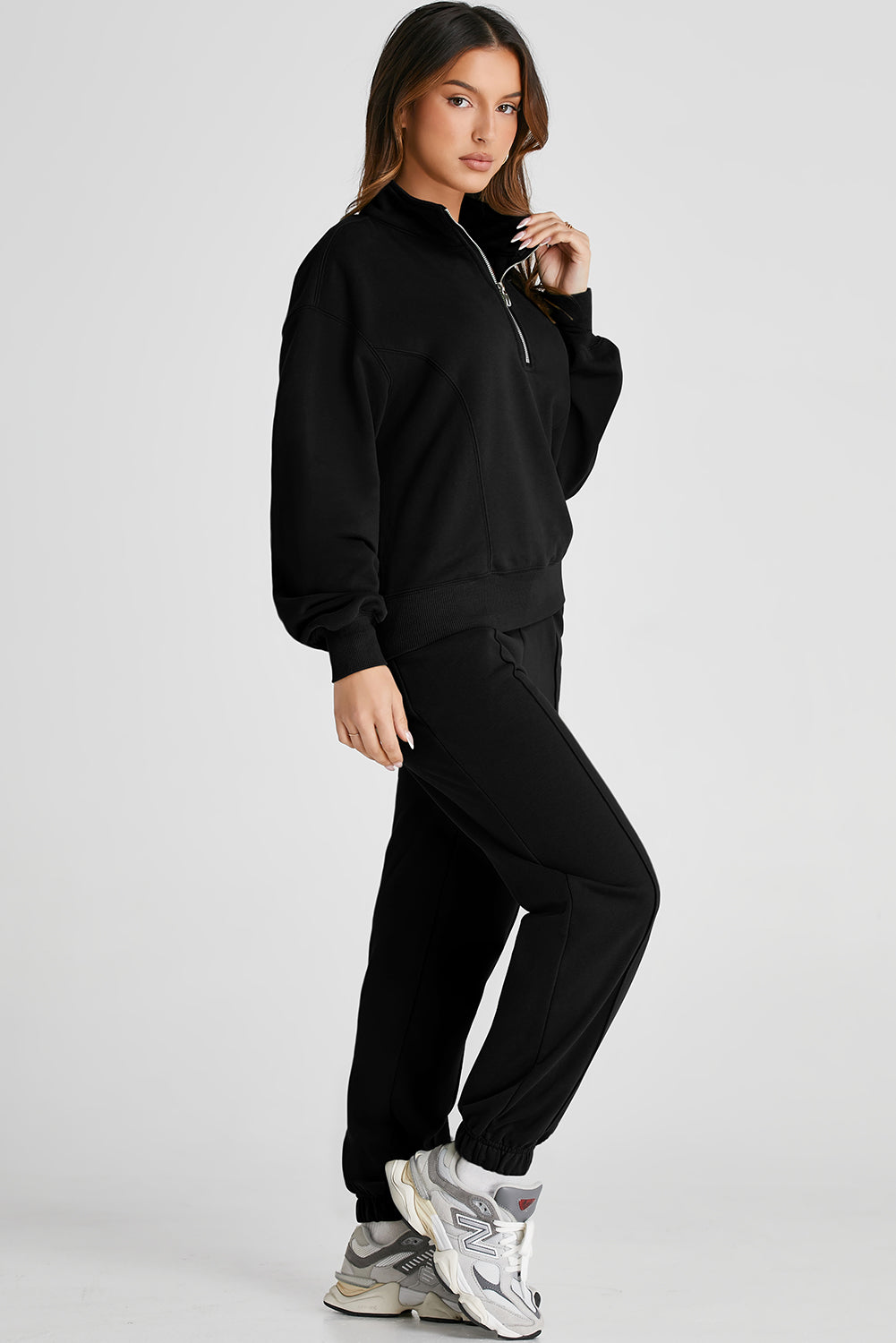 Half Zip Long Sleeve Top and Joggers Active Set - AMIN Clothing 