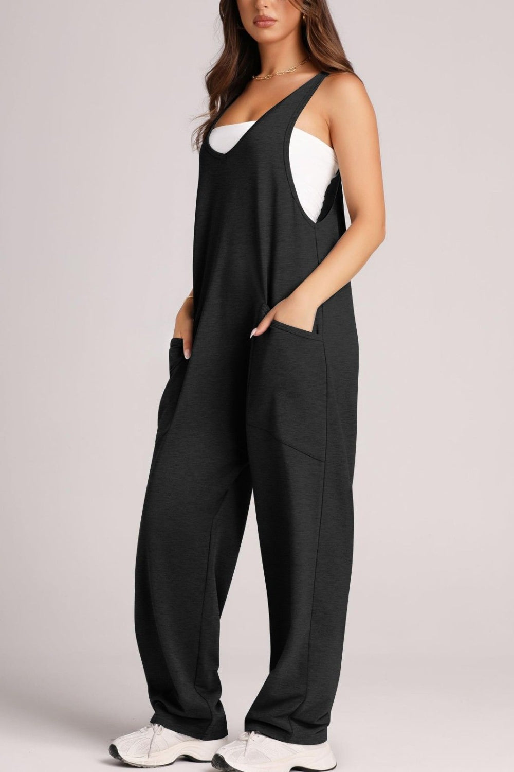 Lovelet Wide Strap Jumpsuit with Pockets - AMIN Clothing 