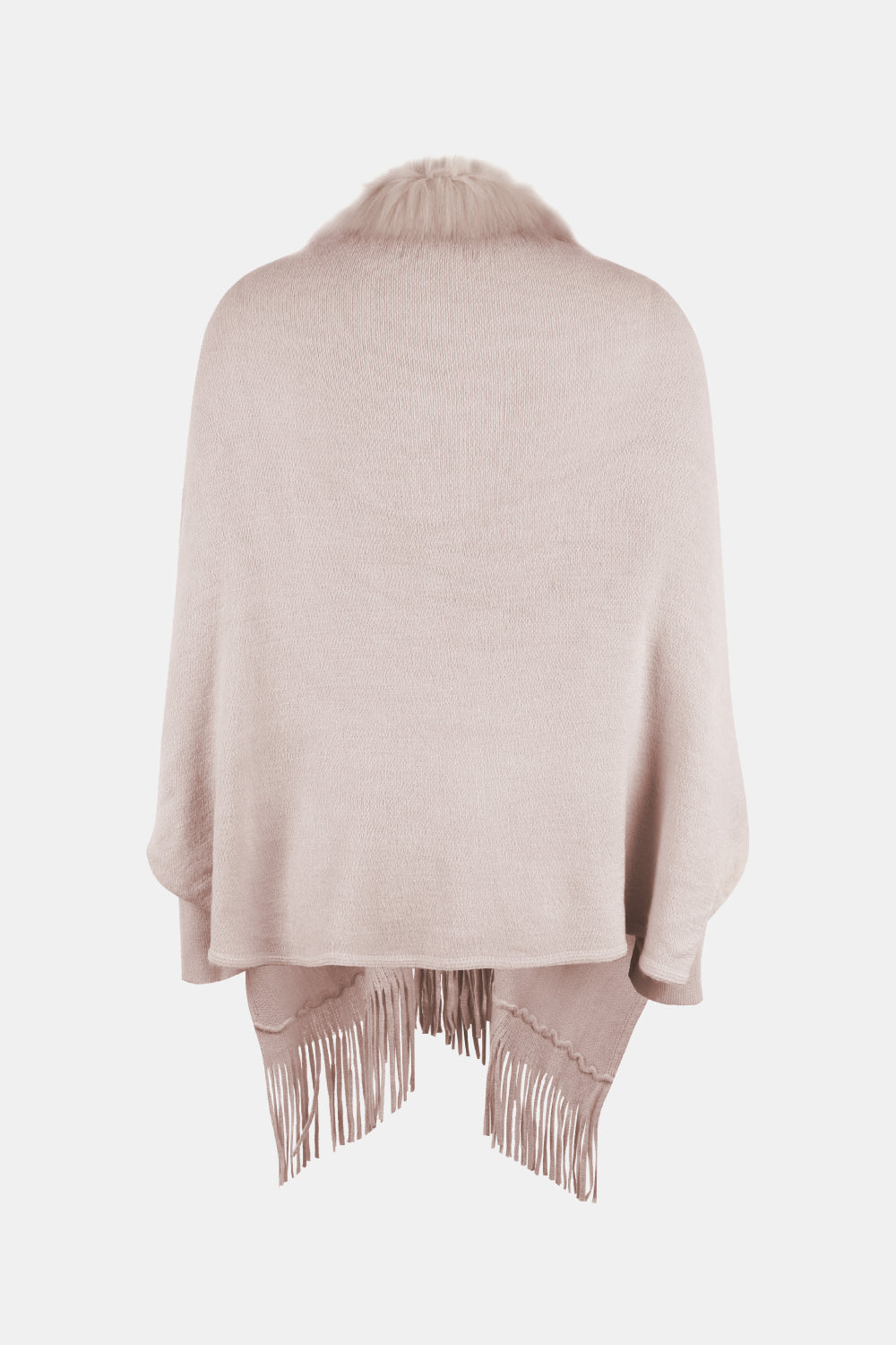 Fringe Open Front Long Sleeve Poncho - AMIN Clothing 