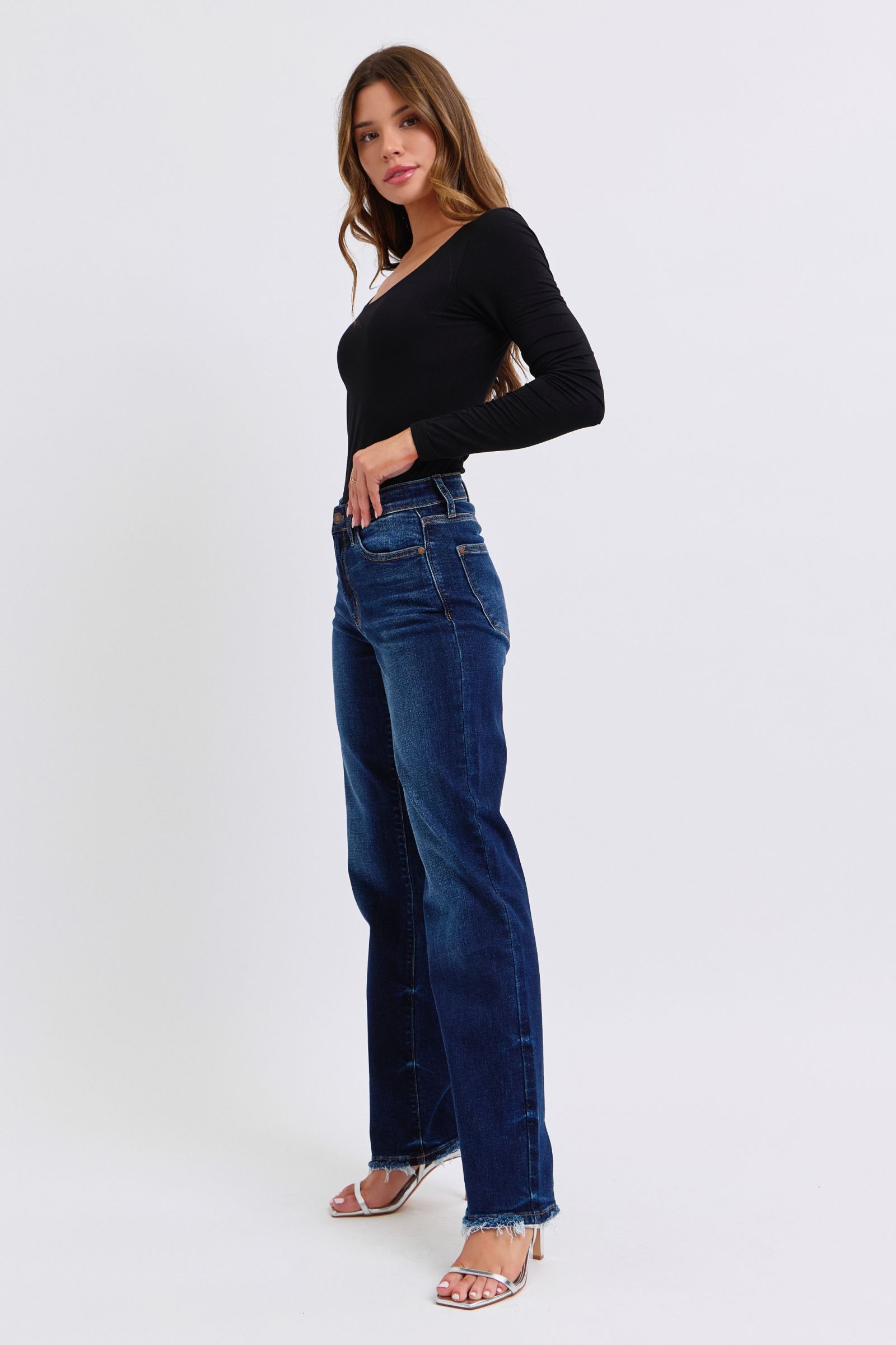 Judy Blue Full Size Raw Hem Straight Leg Jeans - AMIN Clothing 