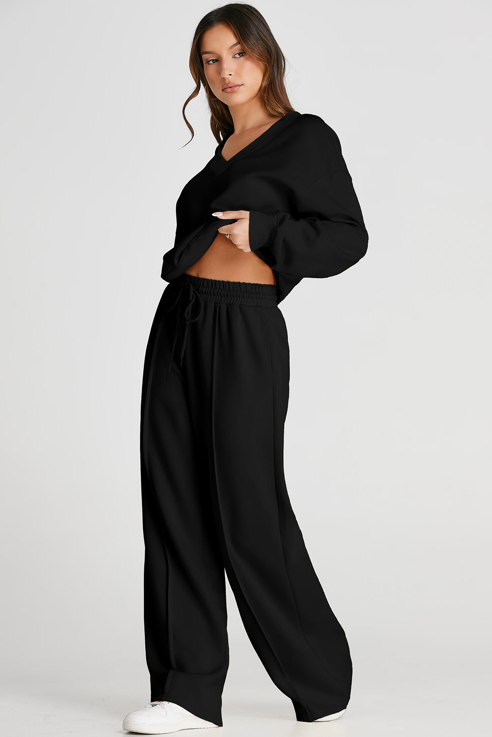 V-Neck Long Sleeve Top and Pants Active Set - AMIN Clothing 