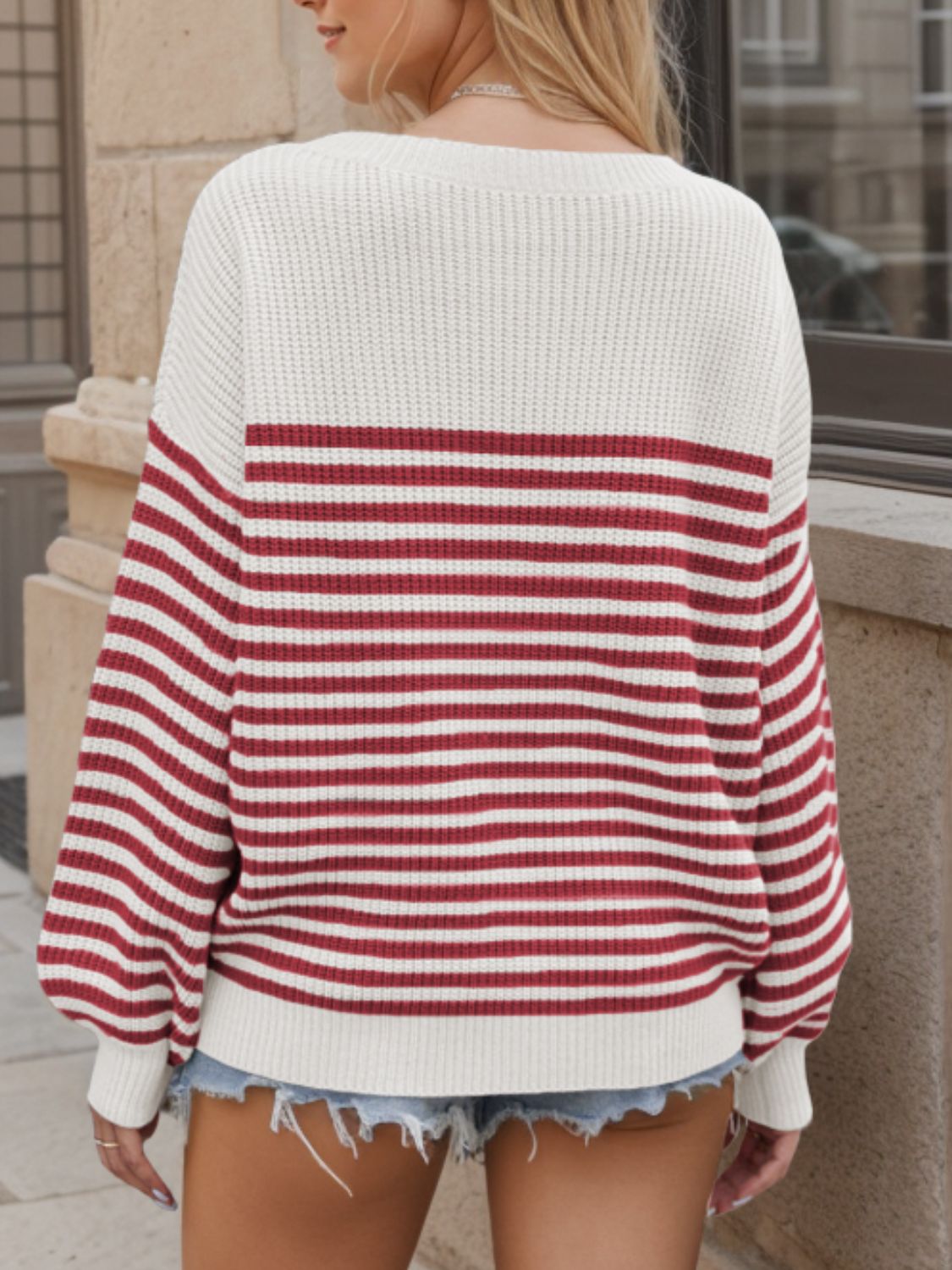 Striped Round Neck Long Sleeve Sweater - AMIN Clothing 