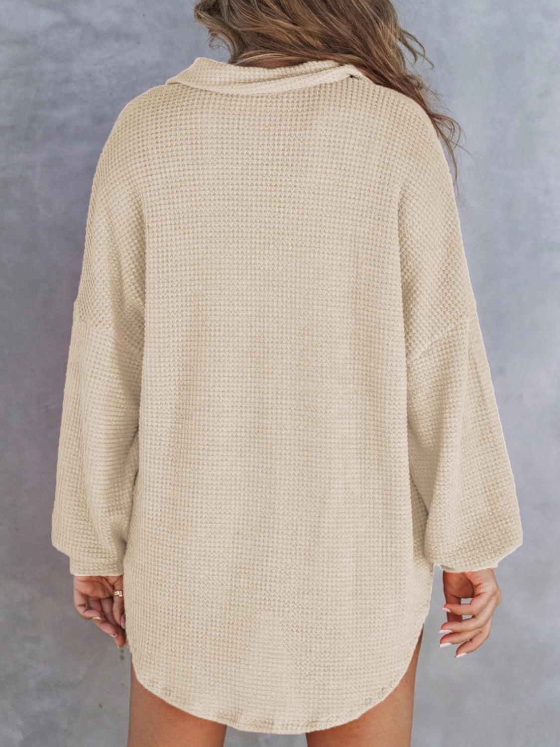 Waffle-Knit Dropped Shoulder Long Sleeve Sweatshirt - AMIN Clothing 