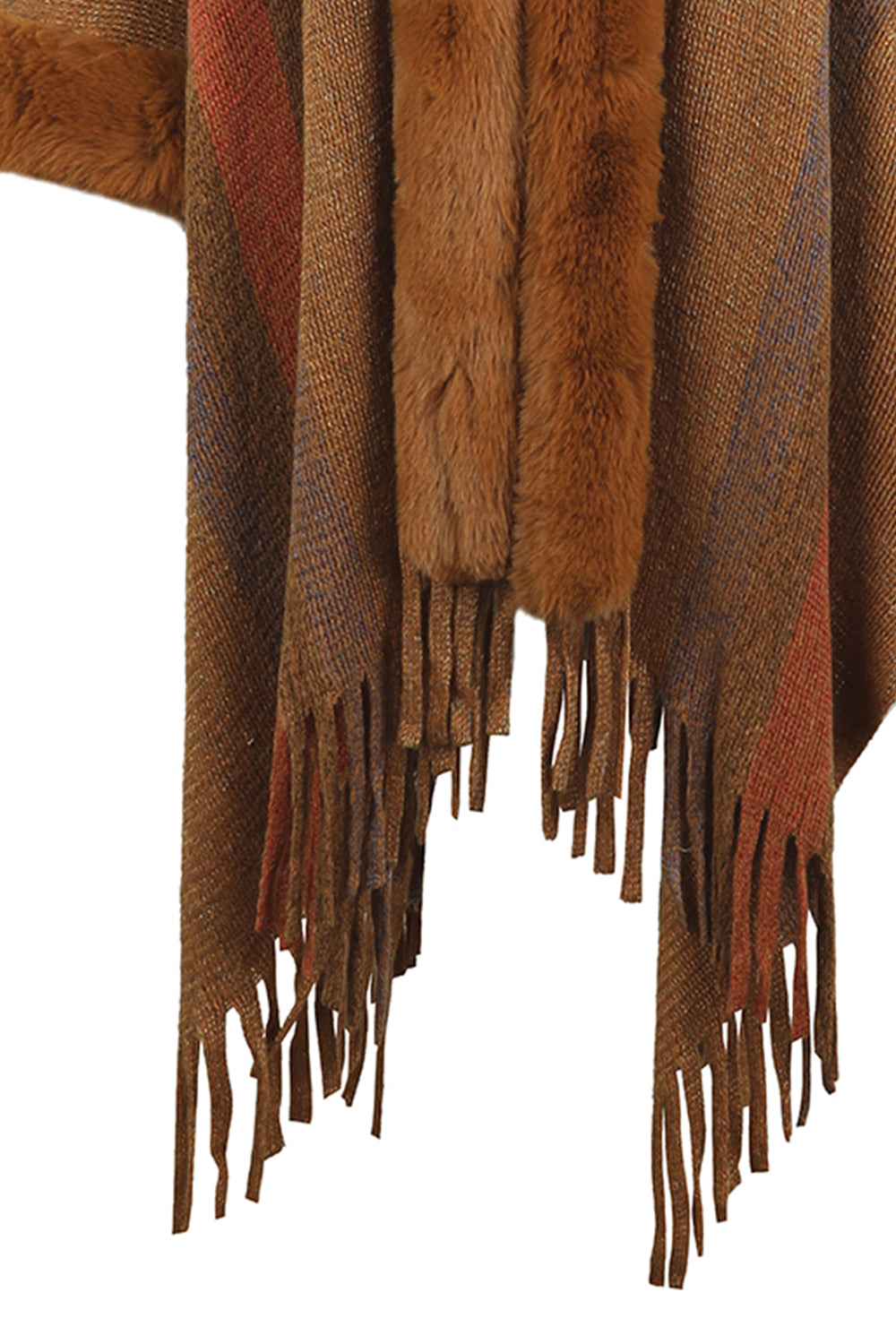 Color Block Fringe Detail Poncho - AMIN Clothing 