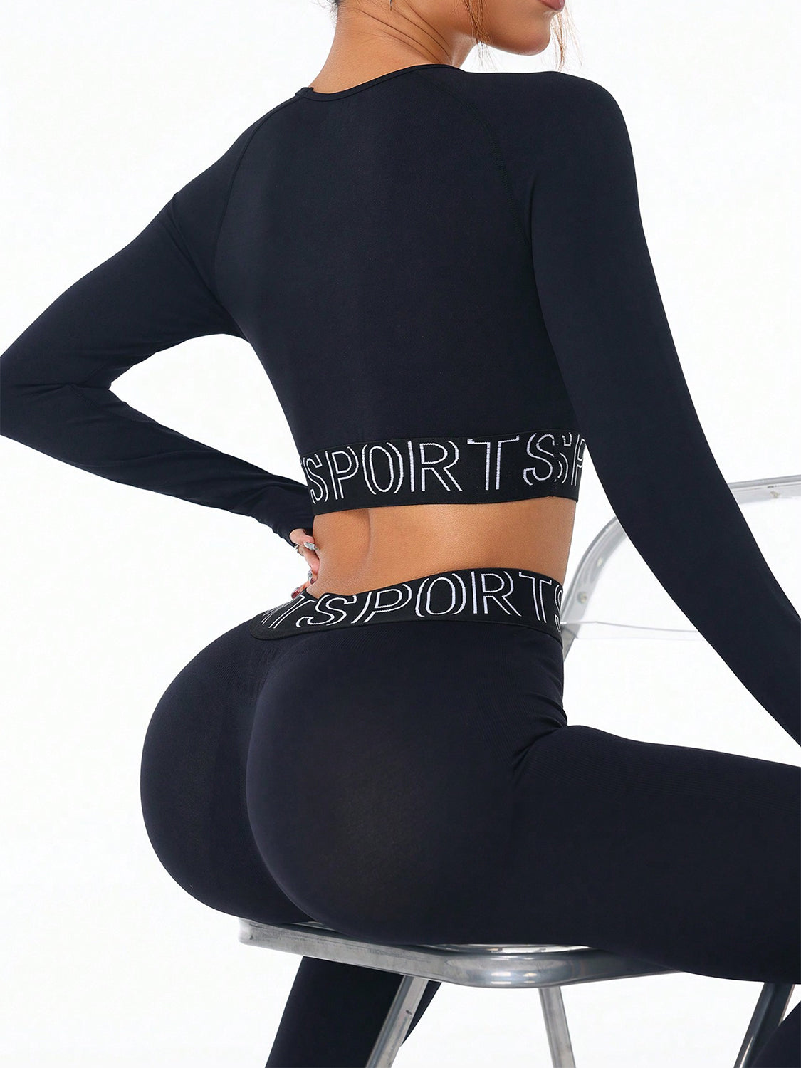 Letter Print Round Neck Long Sleeve Top and Leggings Active Set - AMIN Clothing 