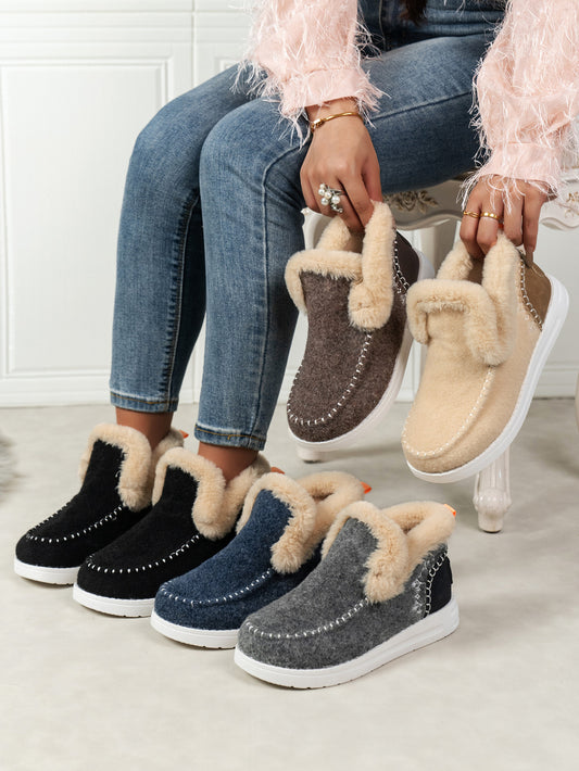 Furry Suede Round Toe Flat Sneakers - AMIN Clothing 