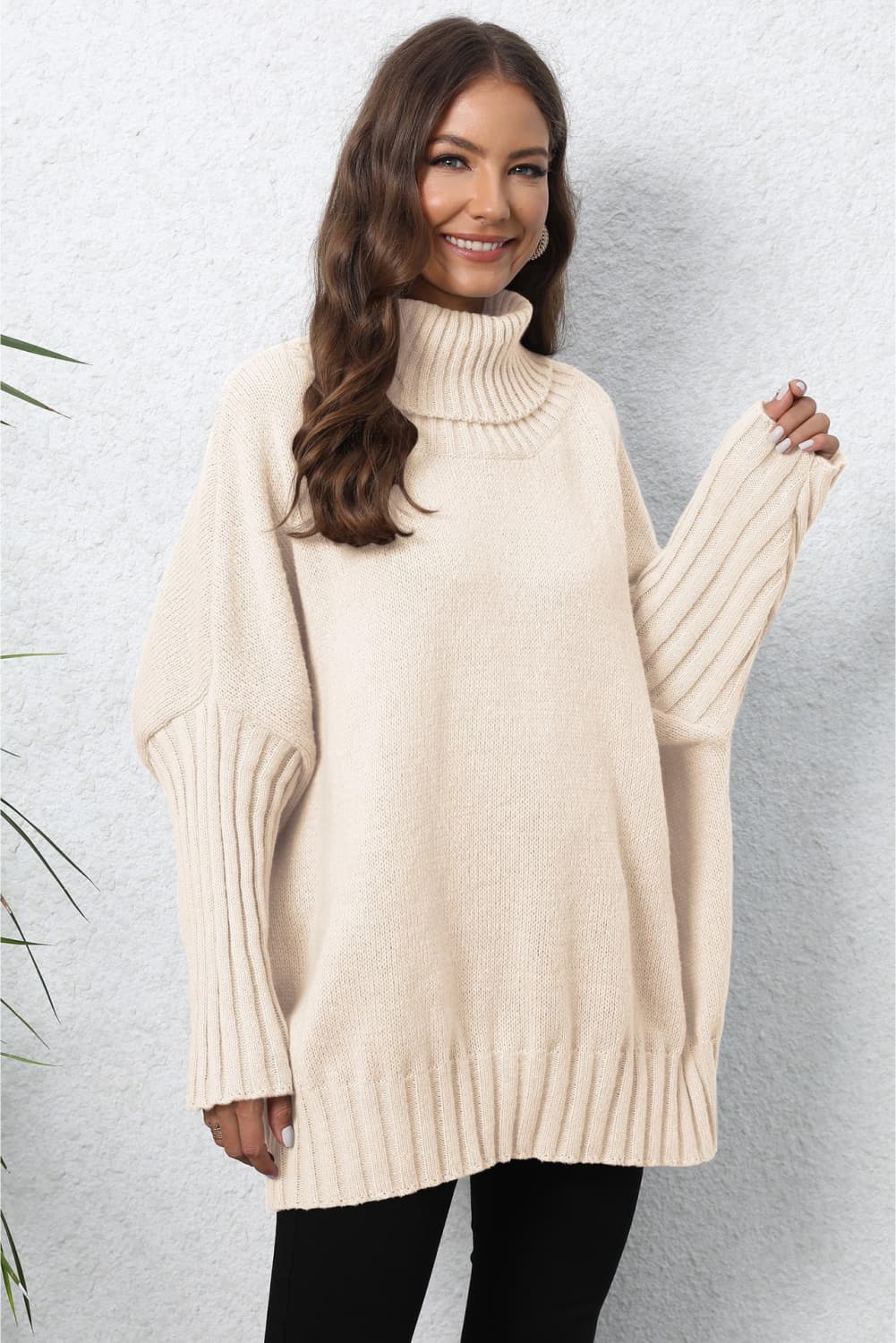 Turtle Neck Long Sleeve Ribbed Sweater - AMIN Clothing 