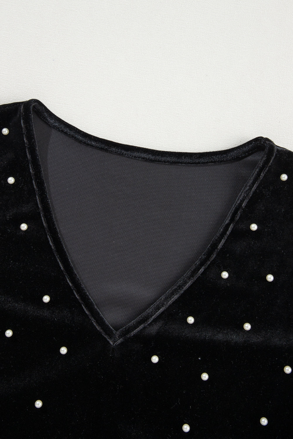 Pearl Detail Velvet V-Neck Long Sleeve Bodysuit - AMIN Clothing 