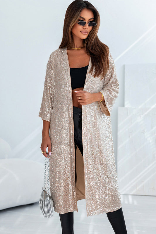 Sequin Open Front Duster Cardigan - AMIN Clothing 