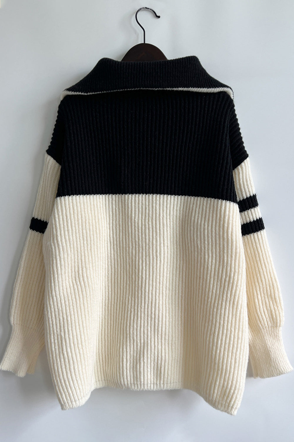 Quarter Zip Striped Dropped Shoulder Sweater - AMIN Clothing 