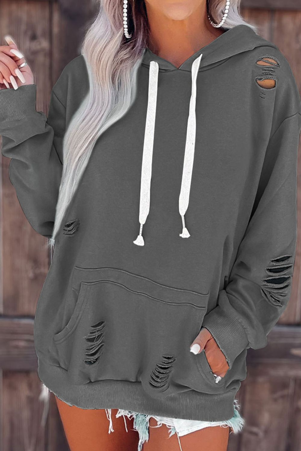 Cutout Dropped Shoulder Hoodie - AMIN Clothing 