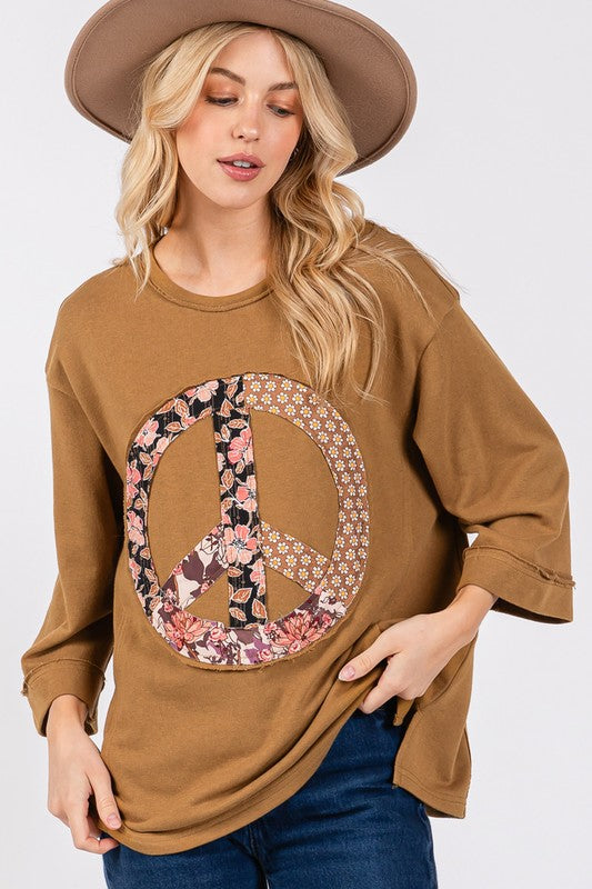 SAGE + FIG Floral Peace Patch Round Neck Top - AMIN Clothing 