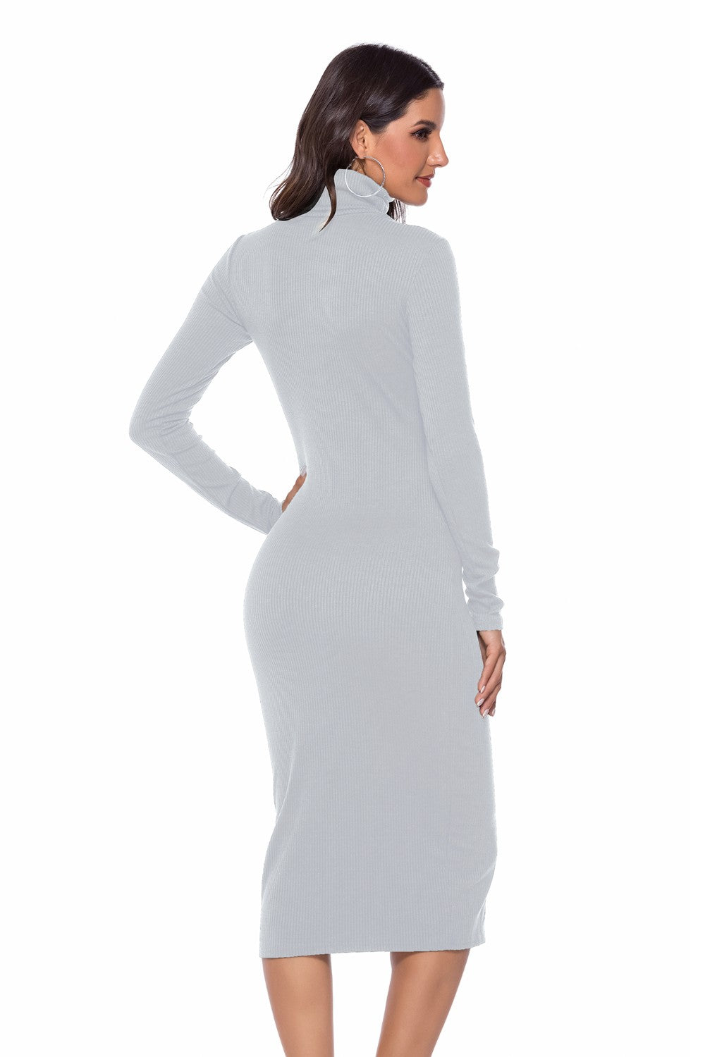 Ribbed Turtleneck Long Sleeve Dress - AMIN Clothing 