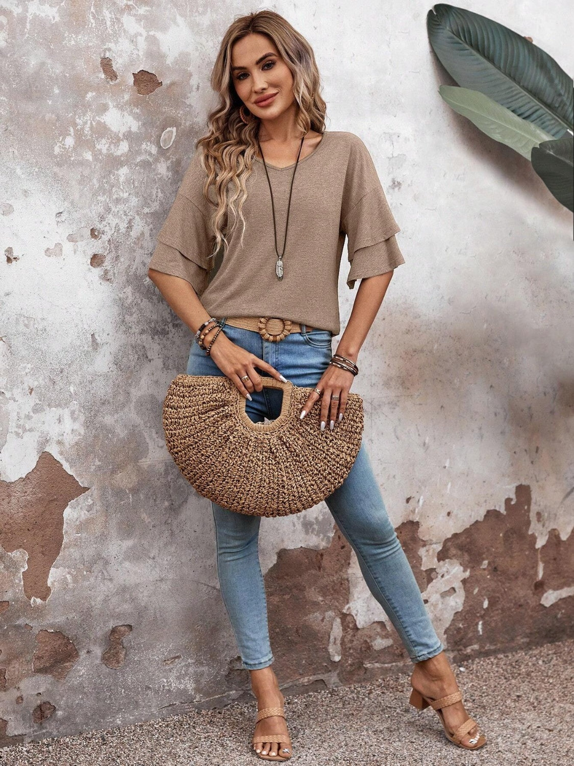 V-Neck Half Sleeve Blouse - AMIN Clothing 