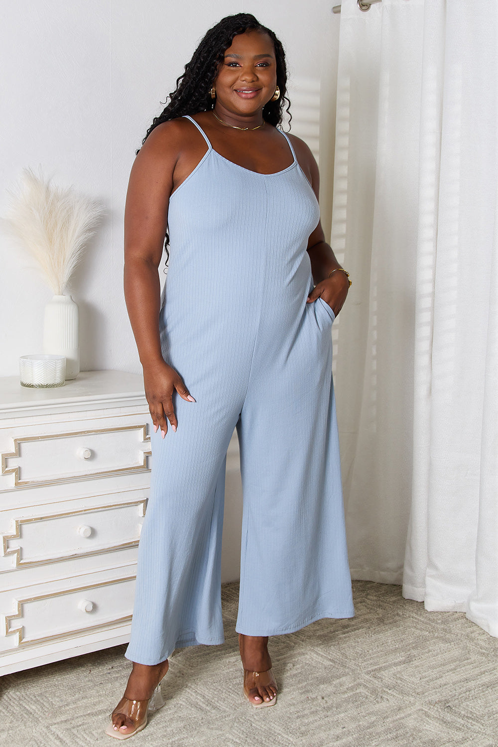 Basic Bae Full Size Spaghetti Strap V-Neck Jumpsuit - AMIN Clothing 