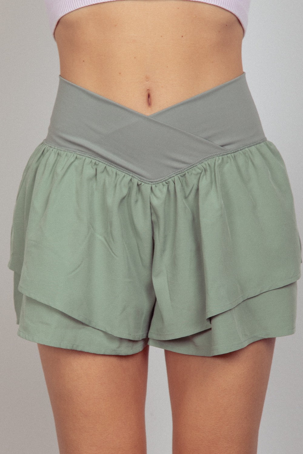 VERY J V-Shaped High Waist Layered Active Shorts - AMIN Clothing 