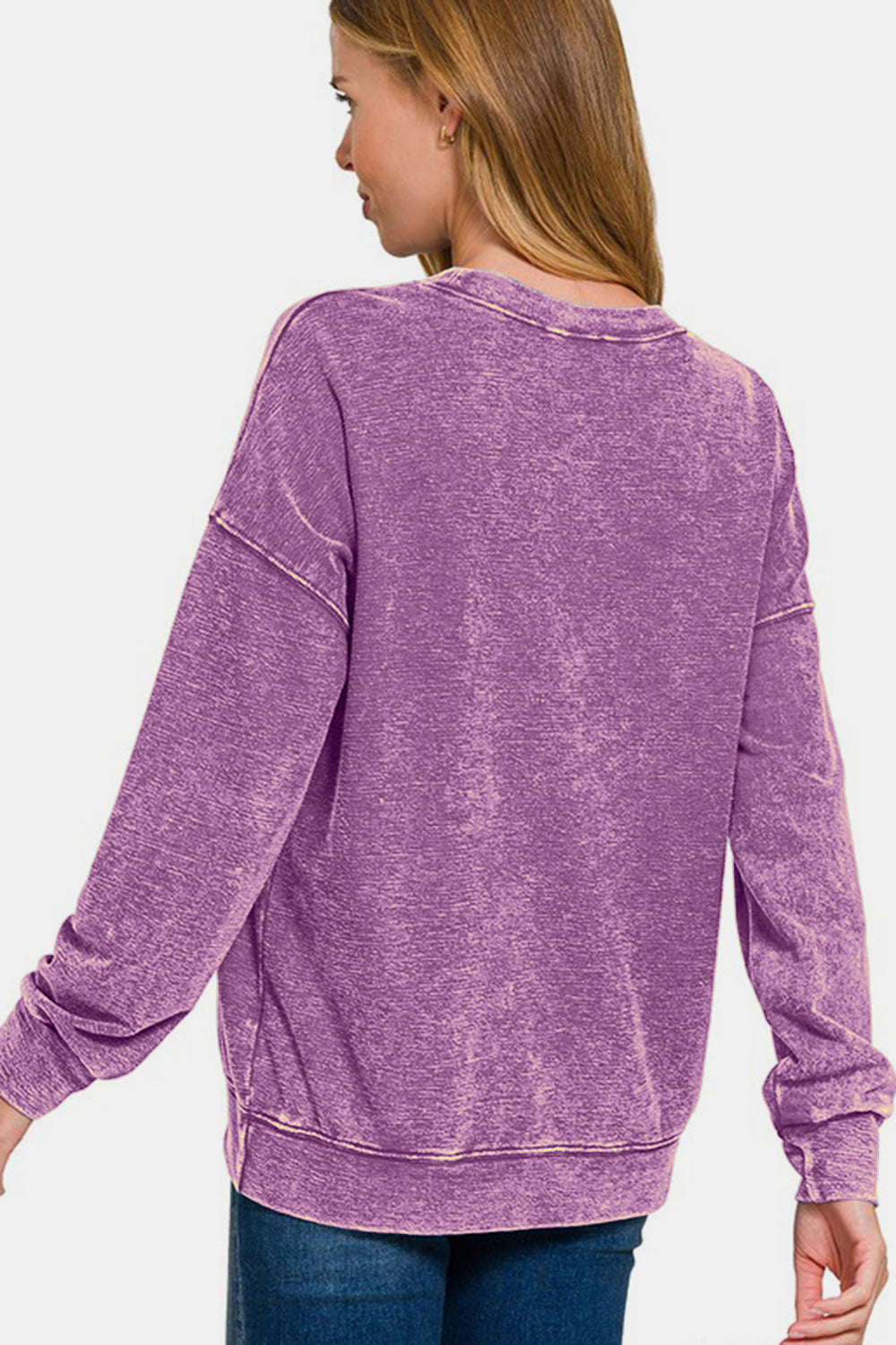 Zenana Washed Round Neck Dropped Shoulder Sweatshirt - AMIN Clothing 