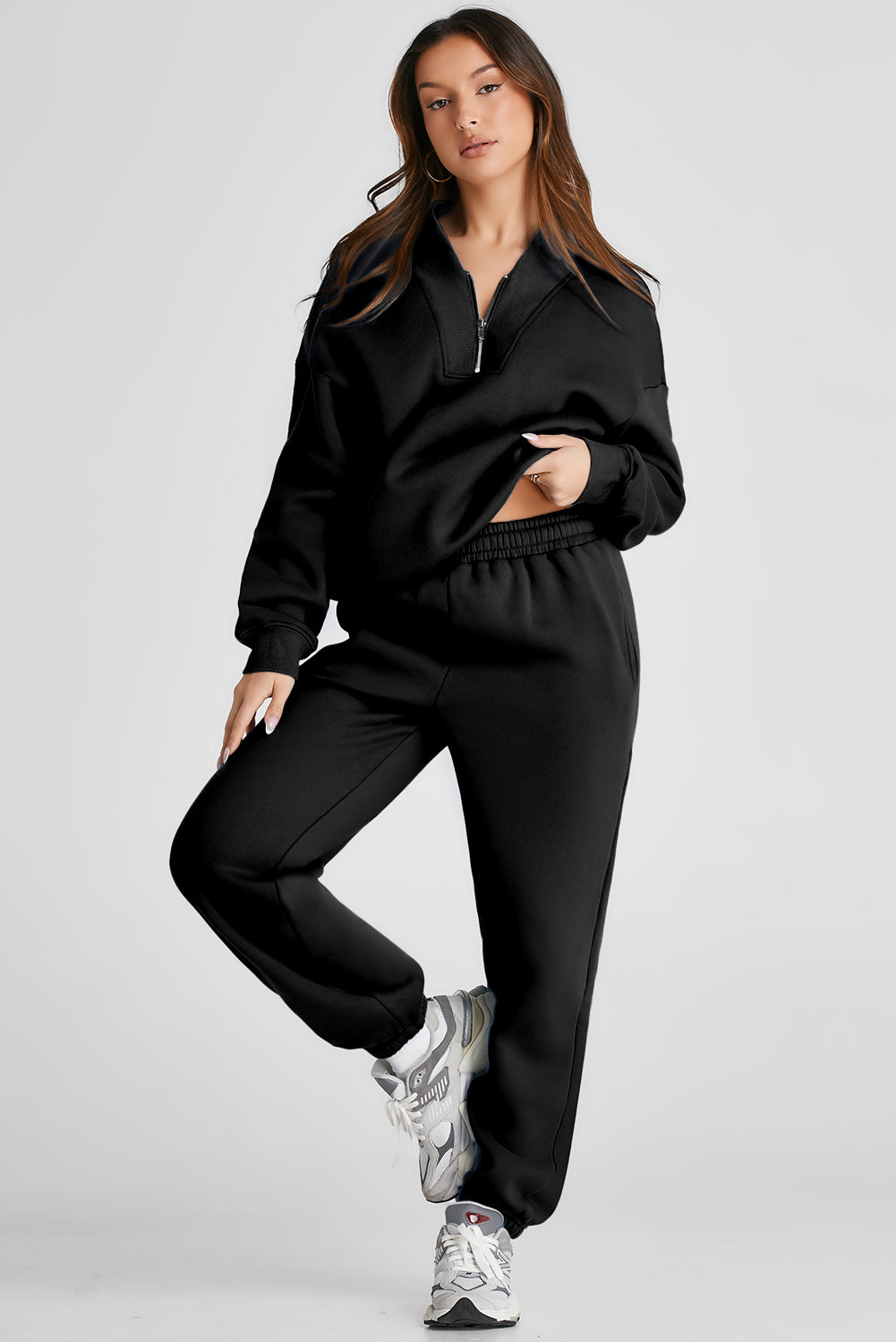 Quarter Zip Long Sleeve Top and Pants Set - AMIN Clothing 