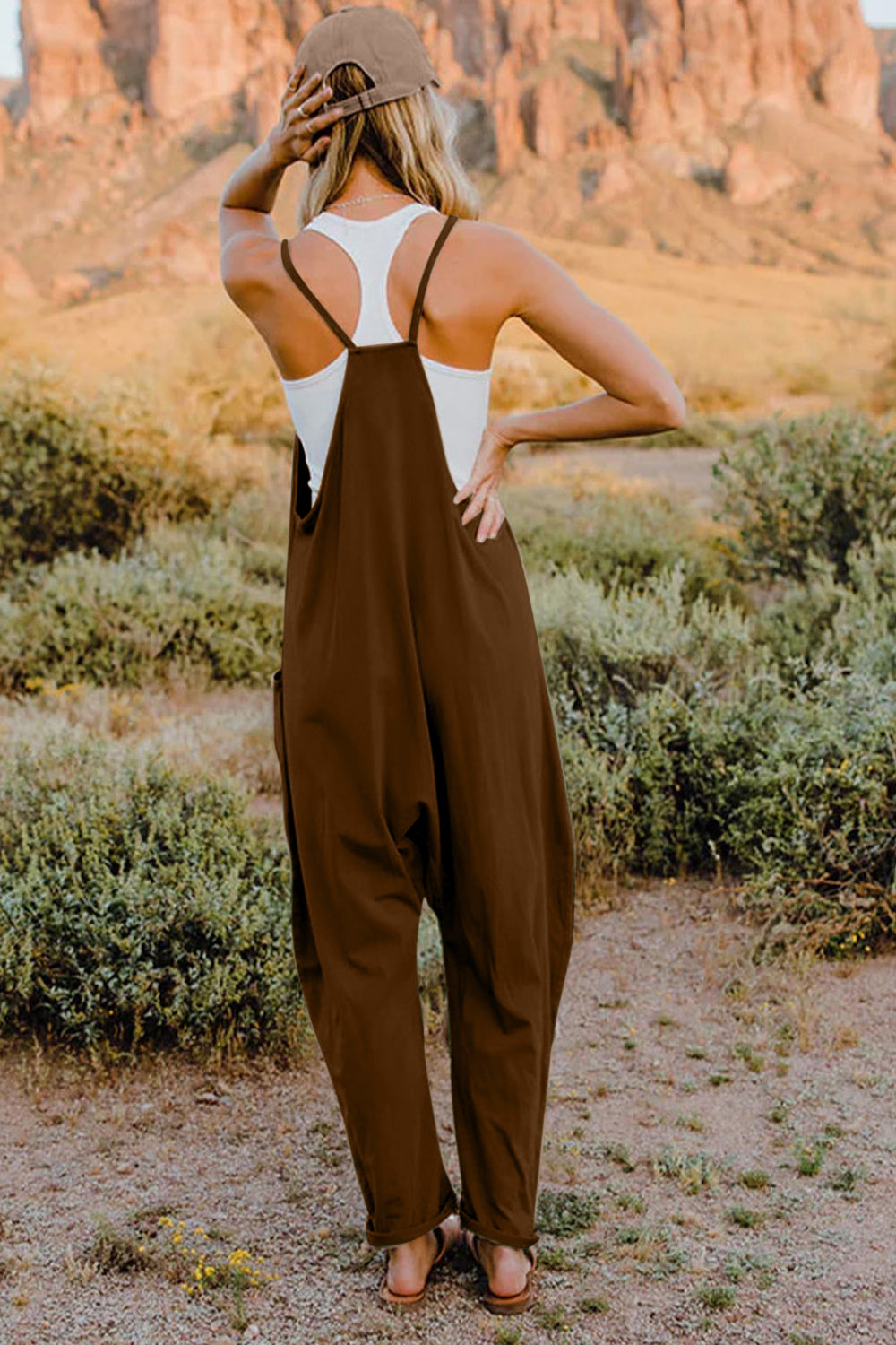 Double Take Full Size V-Neck Sleeveless Jumpsuit with Pockets - AMIN Clothing 