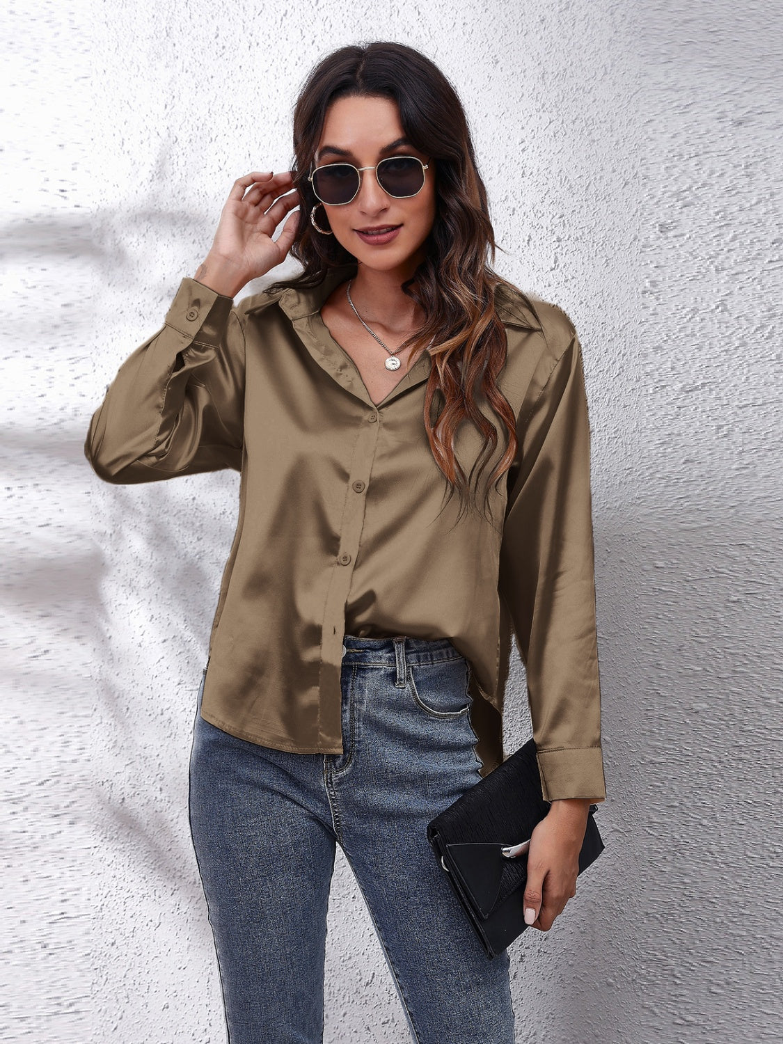 Collared Neck Buttoned Long Sleeve Shirt - AMIN Clothing 