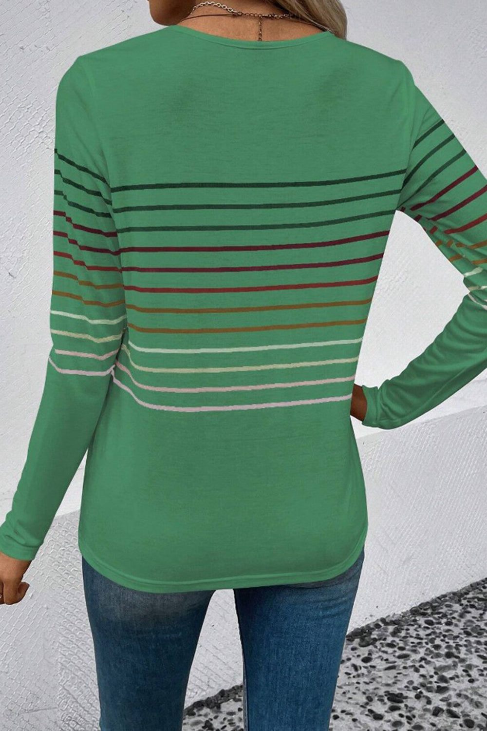 Striped Round Neck Long Sleeve T-Shirt - AMIN Clothing 