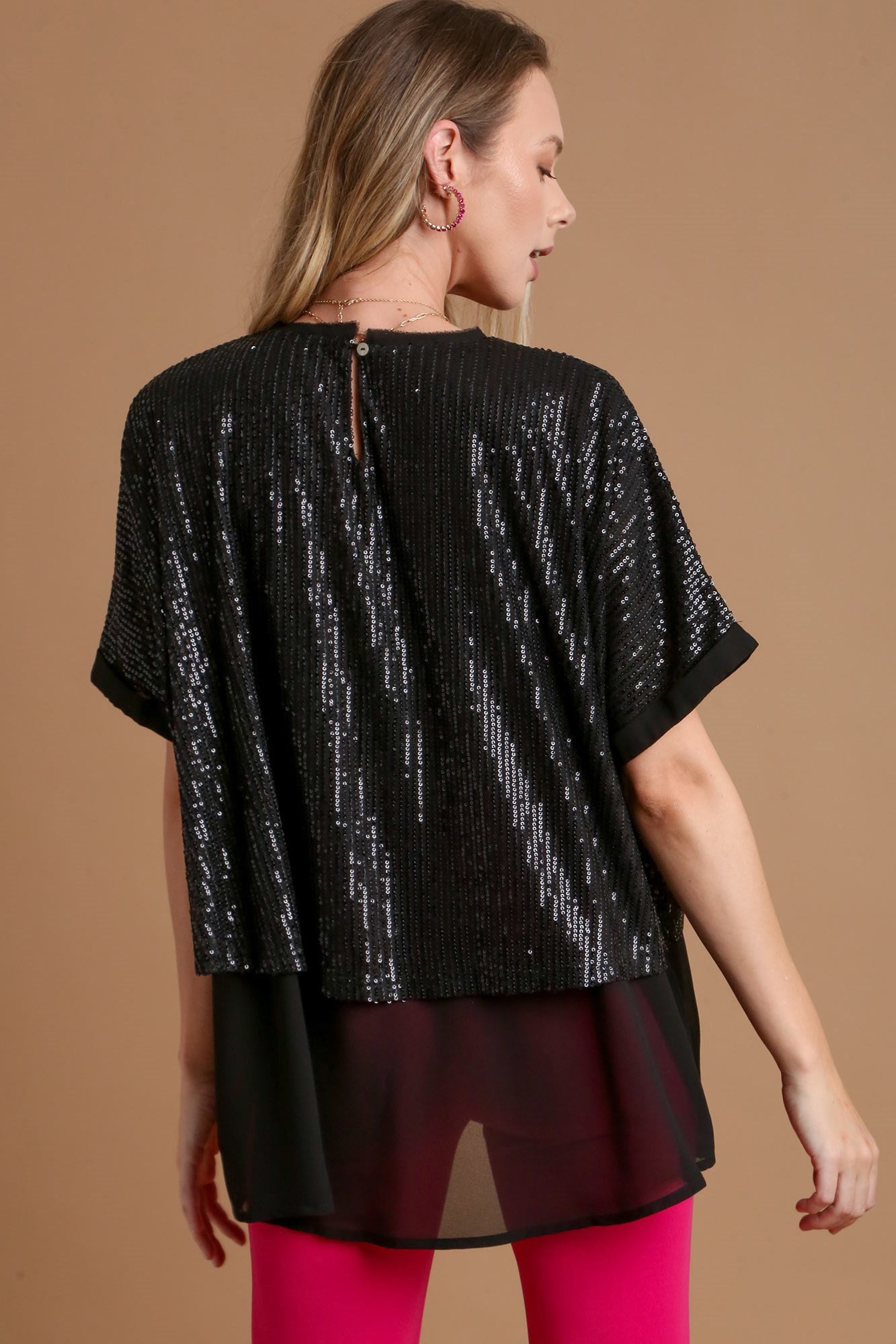 Umgee Sequin Half Sleeve Layered Blouse - AMIN Clothing 