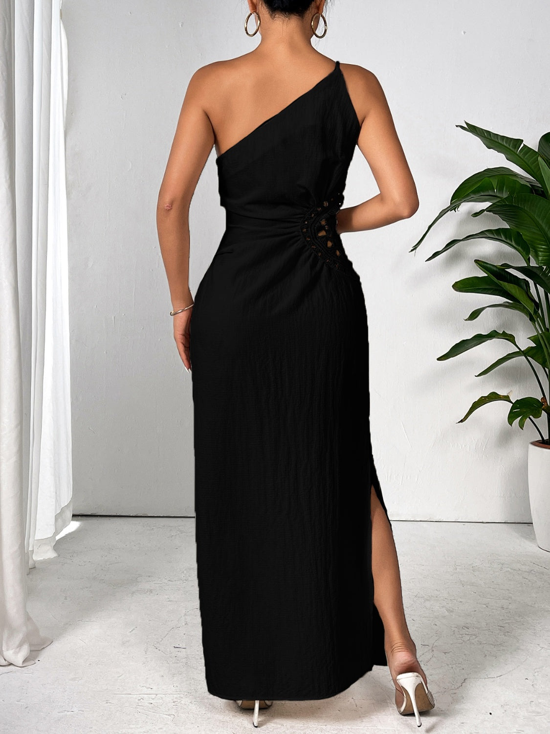 Honey Slit One Shoulder Sleeveless Maxi Dress - AMIN Clothing 