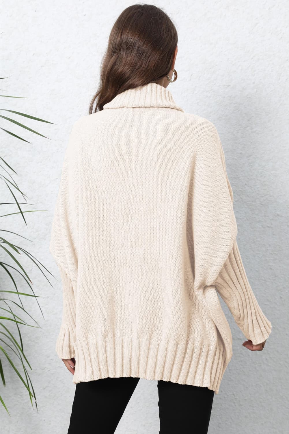 Turtle Neck Long Sleeve Ribbed Sweater - AMIN Clothing 