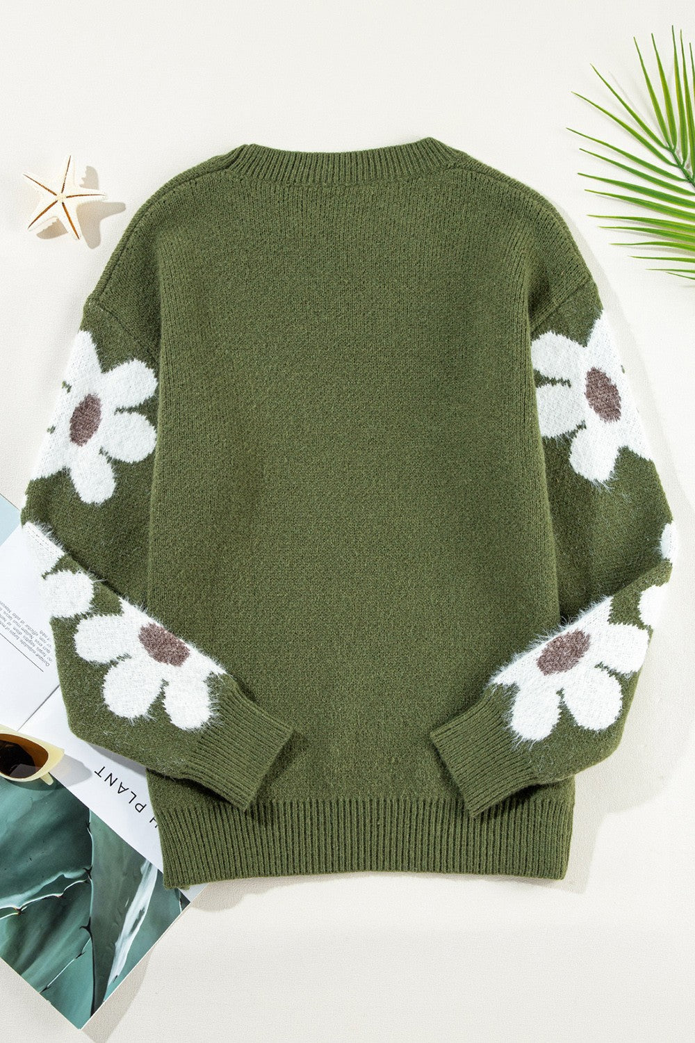 Flower Round Neck Long Sleeve Sweater - AMIN Clothing 