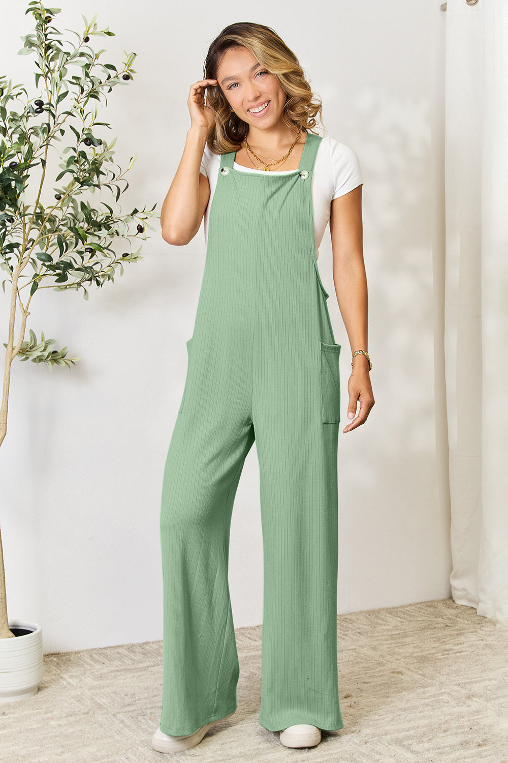 Double Take Full Size Wide Strap Overall with Pockets - AMIN Clothing 