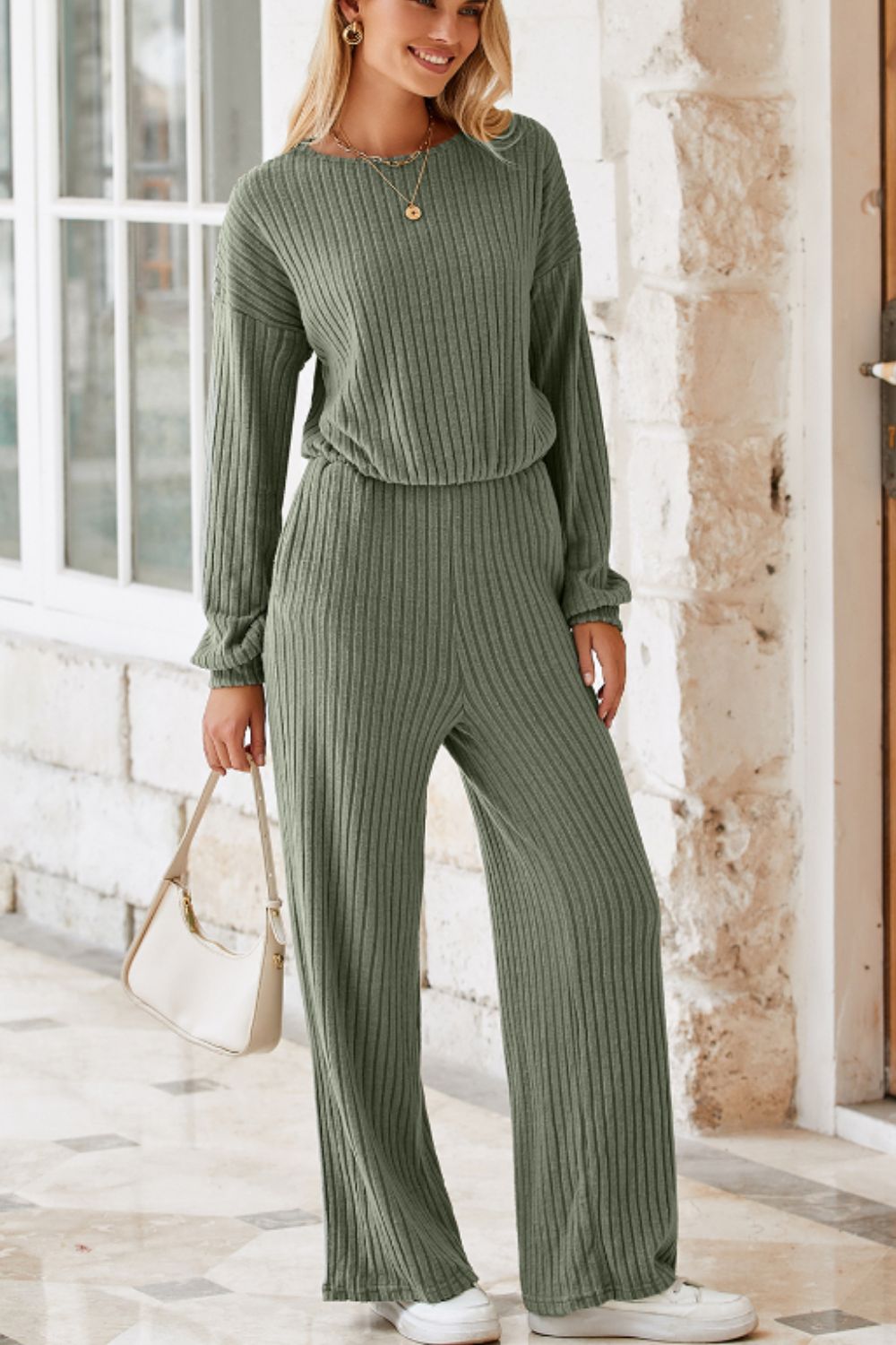 Round Neck Long Sleeve Jumpsuit - AMIN Clothing 