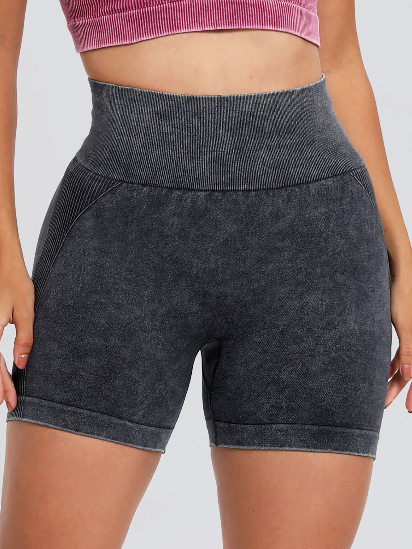 Washed High Waist Active Shorts - AMIN Clothing 