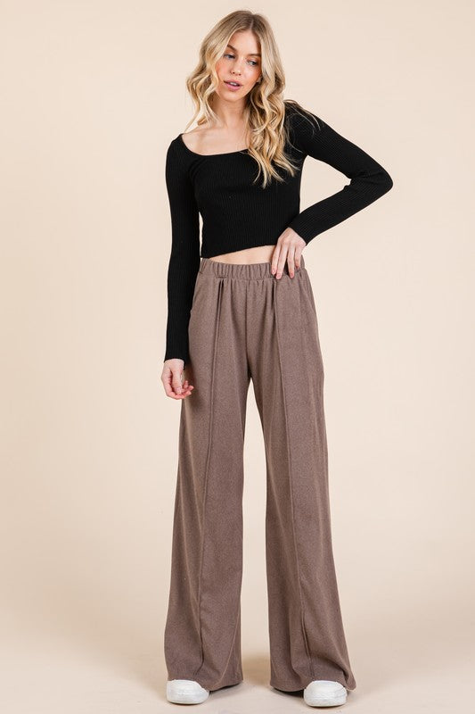 BOMBOM Elastic Waist Wide Leg Pants with Pockets - AMIN Clothing 