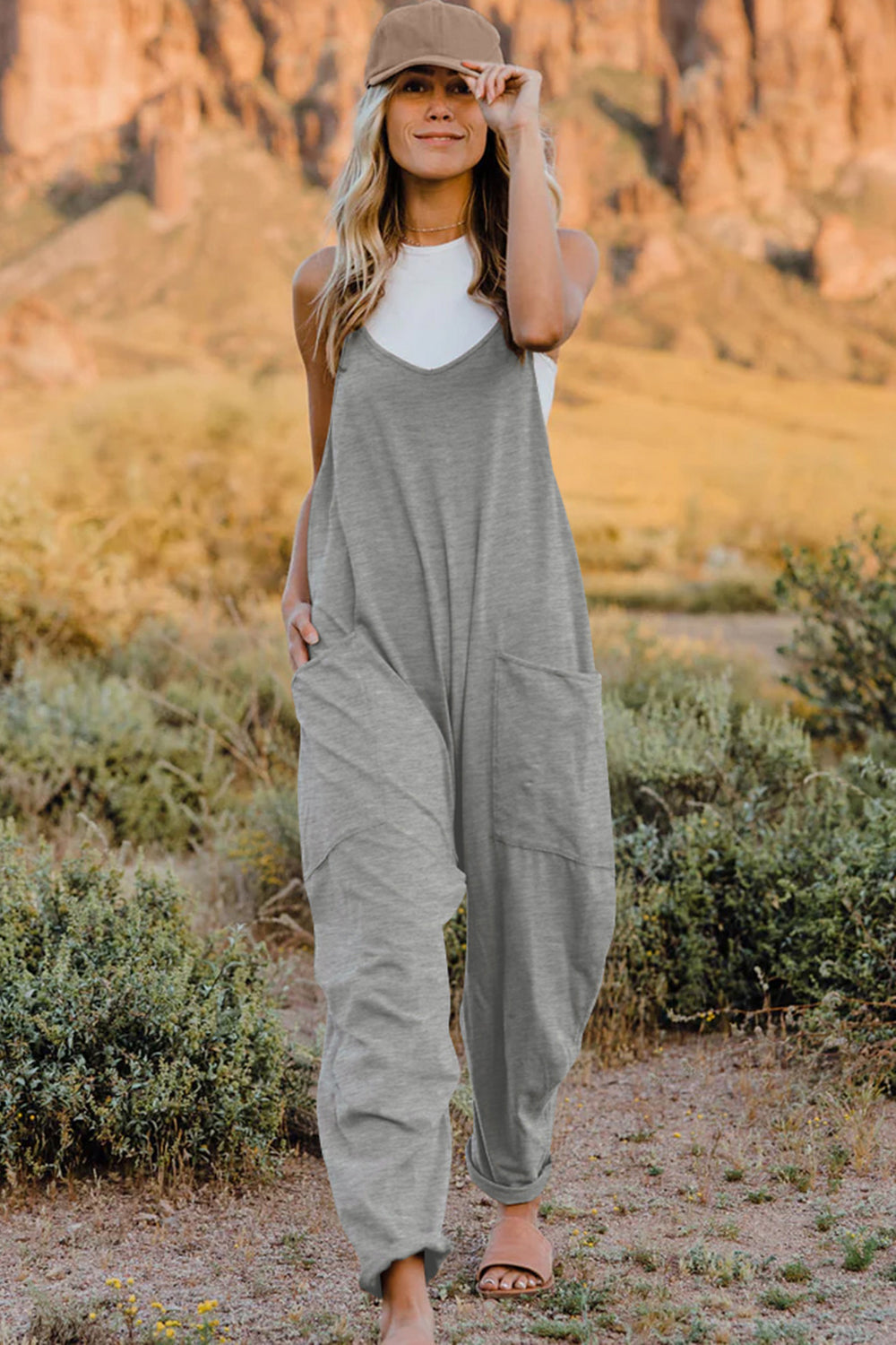 Double Take Full Size V-Neck Sleeveless Jumpsuit with Pockets - AMIN Clothing 