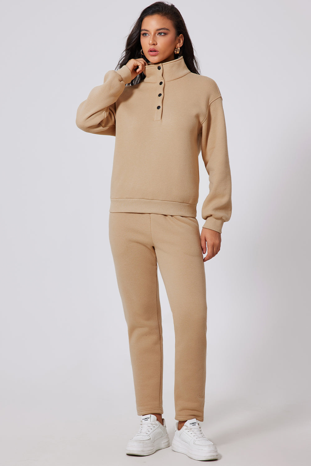 Half Snap Turtleneck Top and Pants Active Set - AMIN Clothing 