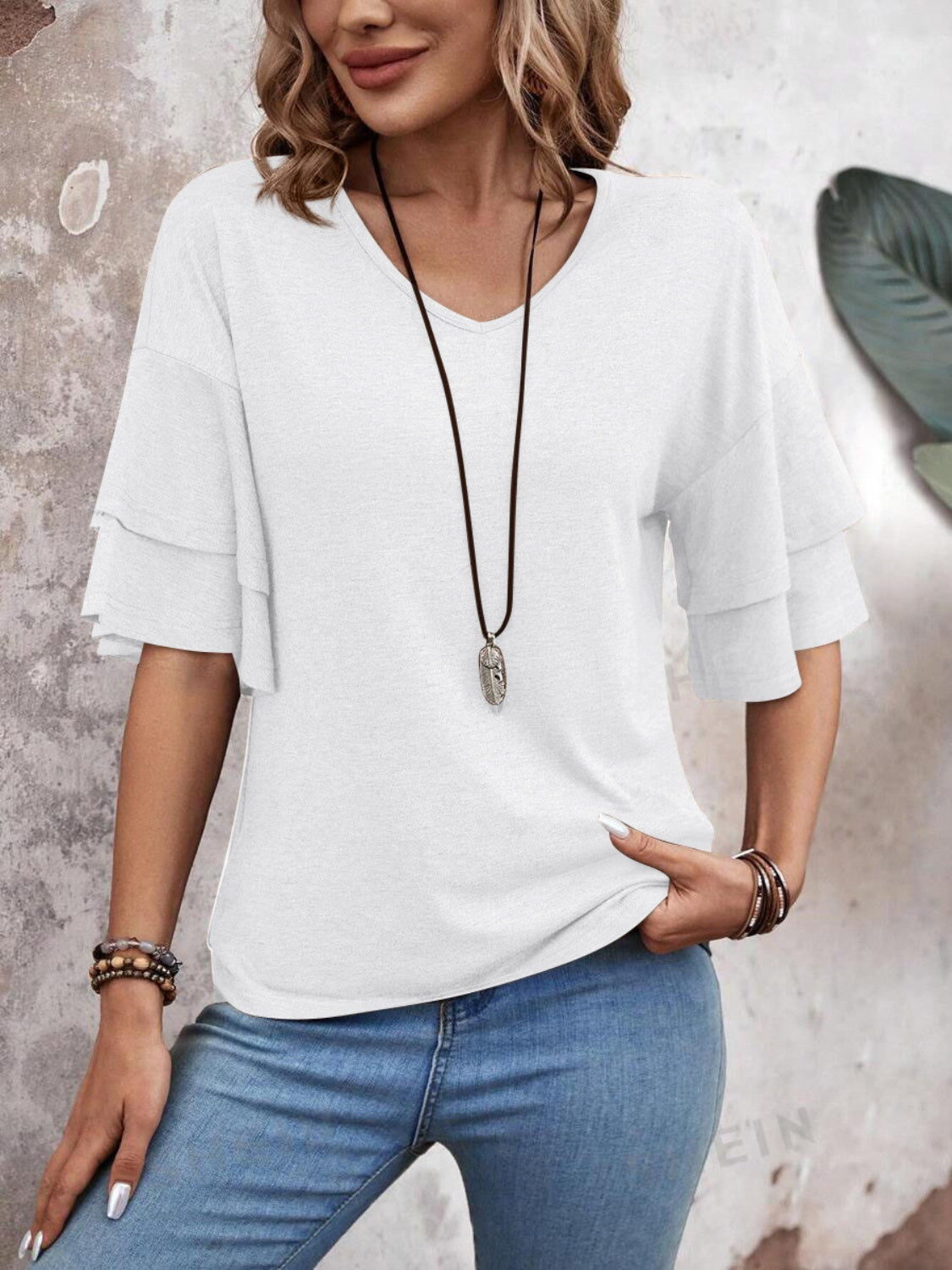 V-Neck Half Sleeve Blouse - AMIN Clothing 