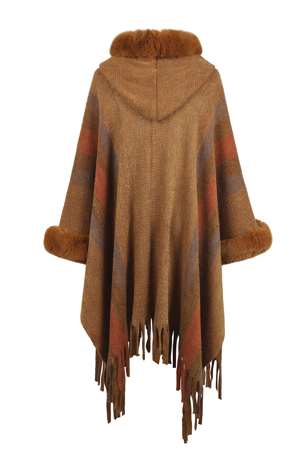 Color Block Fringe Detail Poncho - AMIN Clothing 