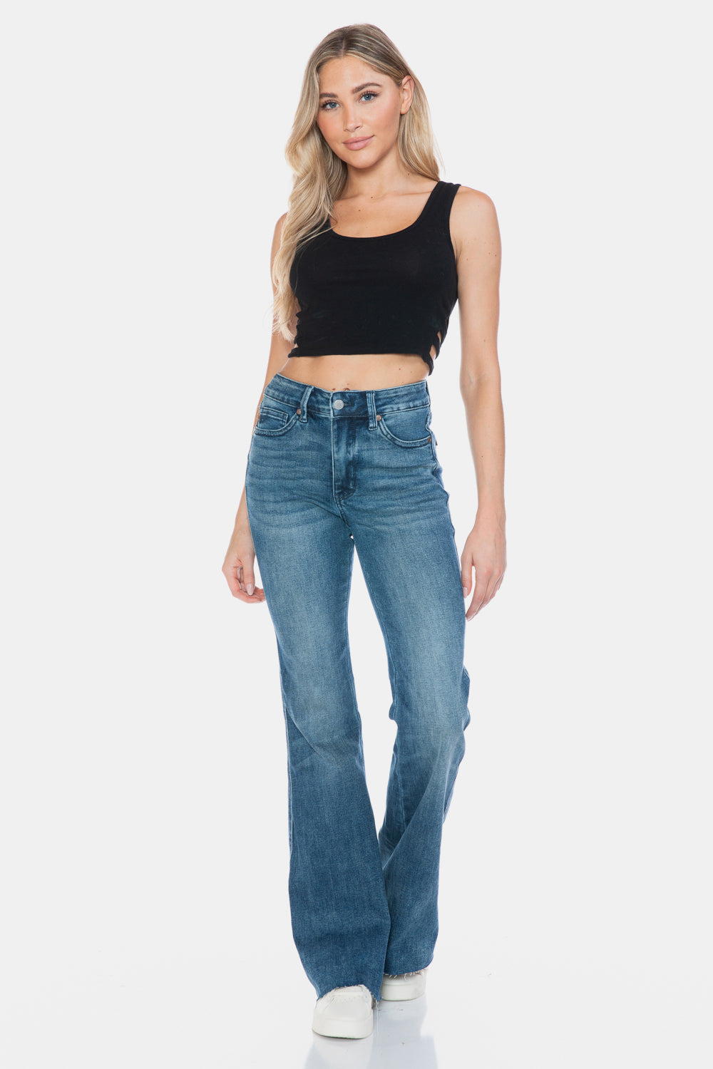 Judy Blue Full Size Tummy Control Cut Hem Flare Jeans - AMIN Clothing 