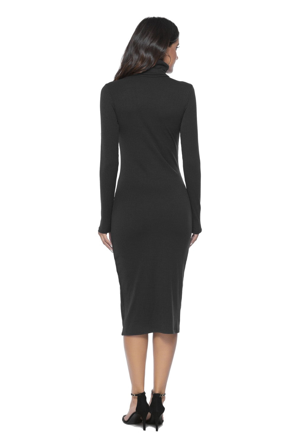 Ribbed Turtleneck Long Sleeve Dress - AMIN Clothing 