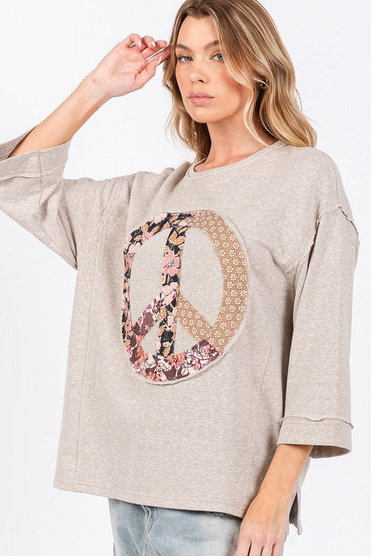 SAGE + FIG Floral Peace Patch Round Neck Top - AMIN Clothing 