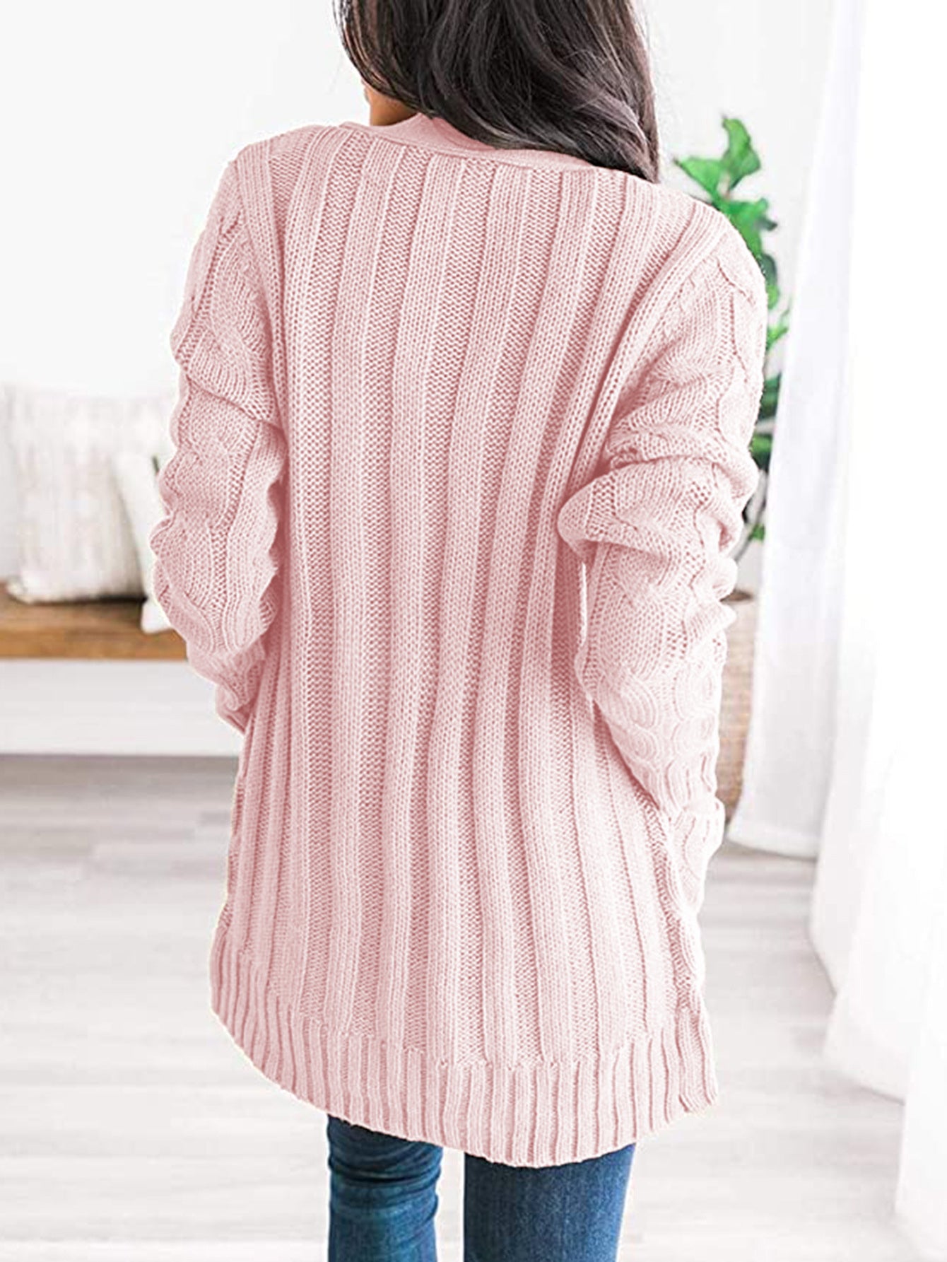 Cable-Knit Buttoned Cardigan with Pockets - AMIN Clothing 