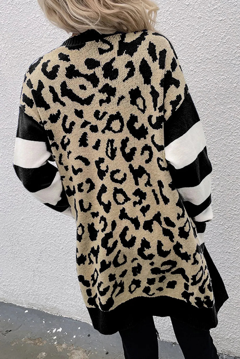 Leopard Open Front Long Sleeve Cardigan - AMIN Clothing 