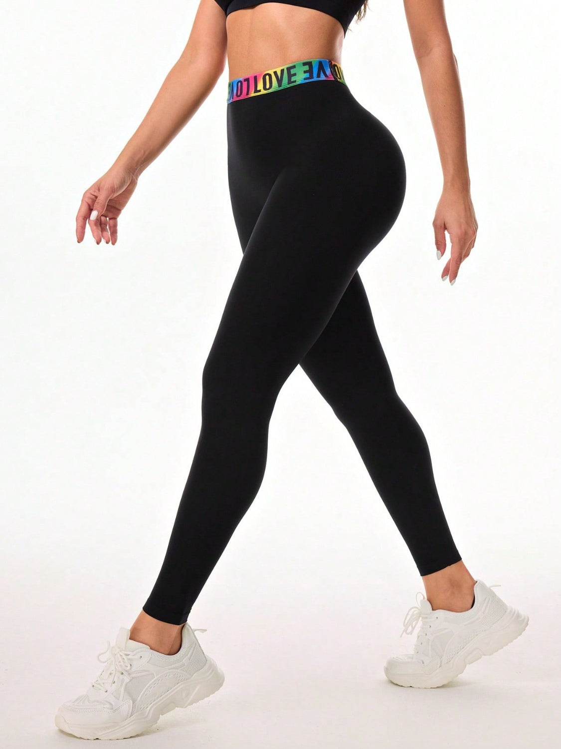 Letter Printed High Waist Active Leggings - AMIN Clothing 