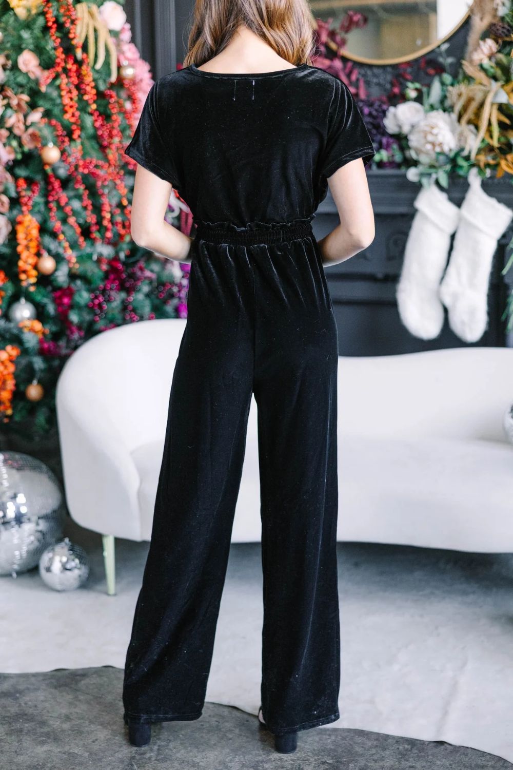 Drawstring Surplice Short Sleeve Jumpsuit - AMIN Clothing 