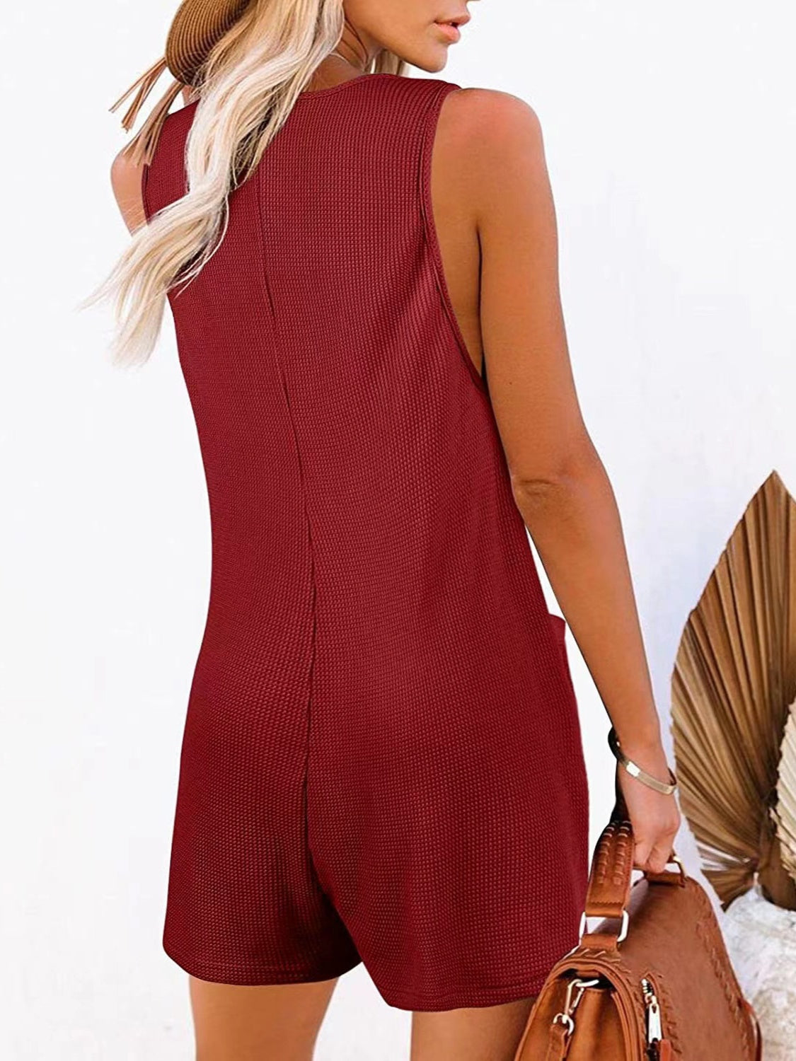 Full Size Pocketed Scoop Neck Sleeveless Romper - AMIN Clothing 