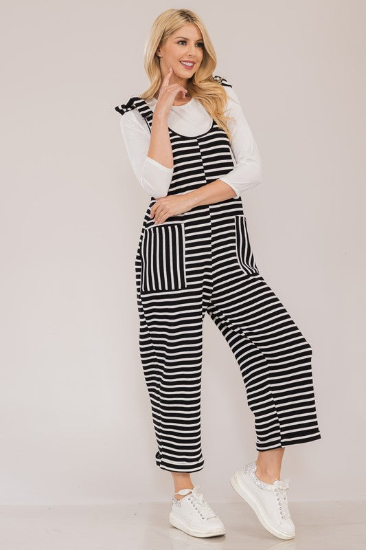 Celeste Full Size Striped Scoop Neck Overalls with Pockets - AMIN Clothing 