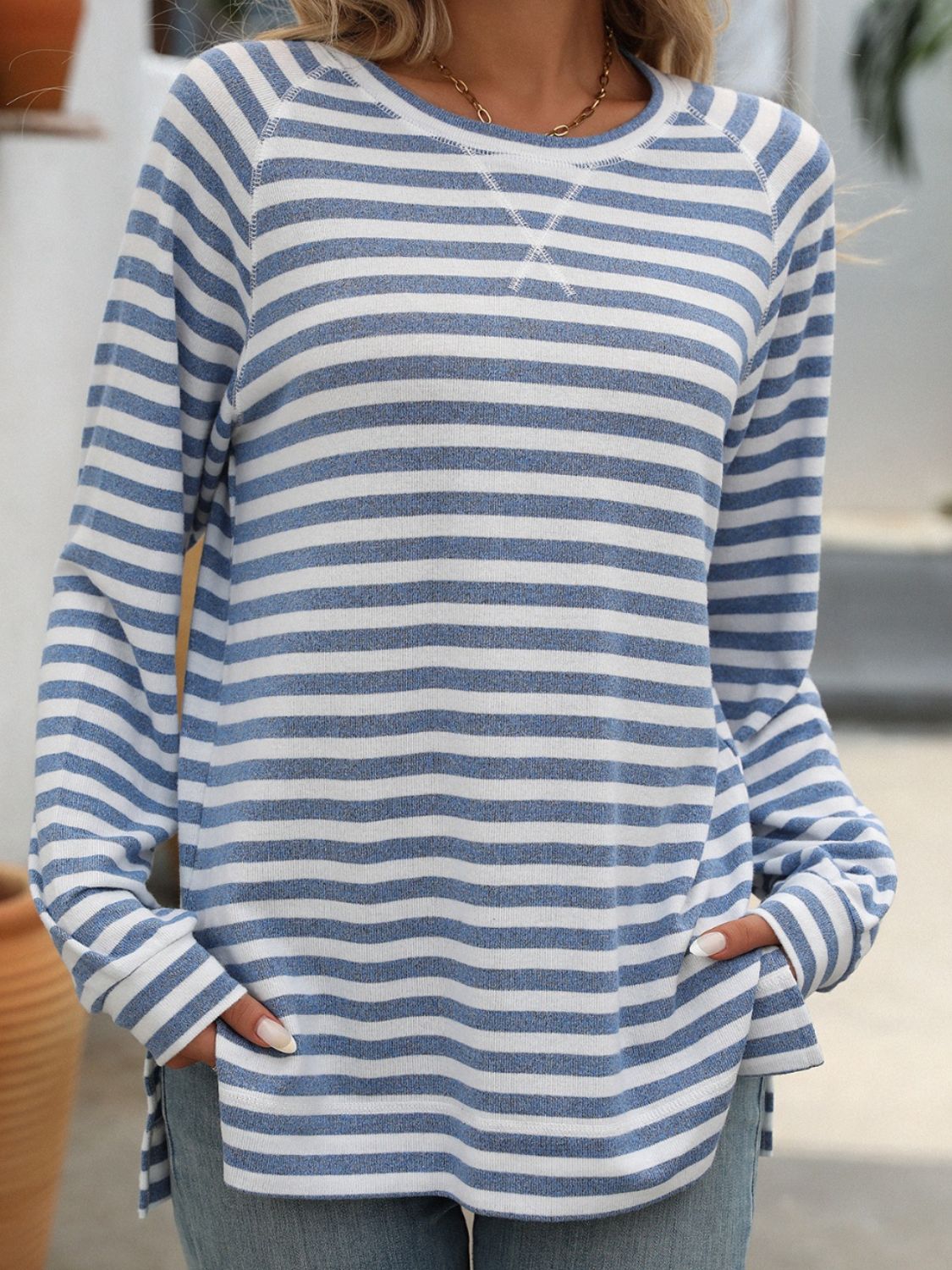 Mandy Striped Round Neck Long Sleeve T-Shirt - AMIN Clothing 