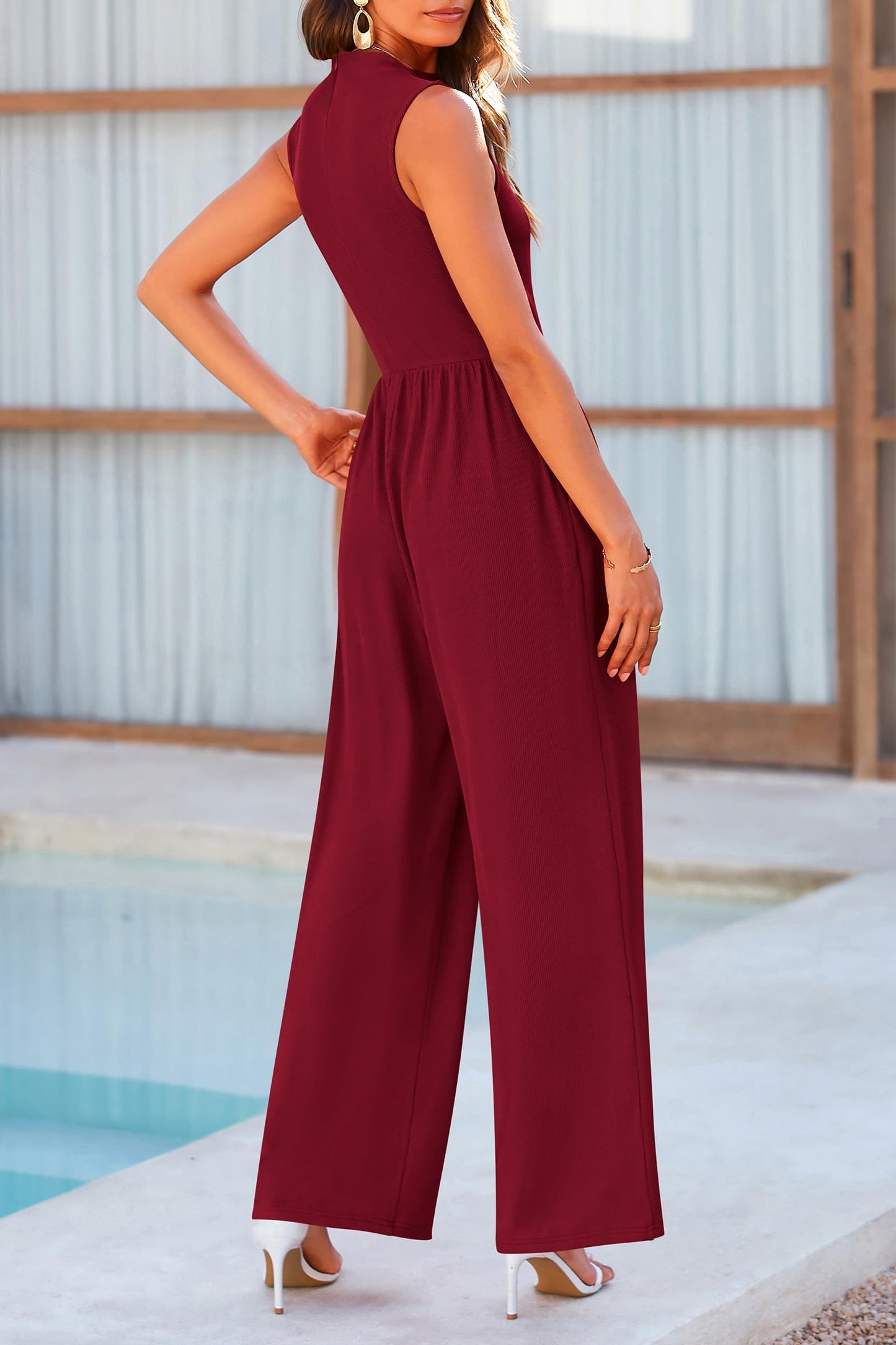 Mock Neck Sleeveless Wide Leg Jumpsuit - AMIN Clothing 