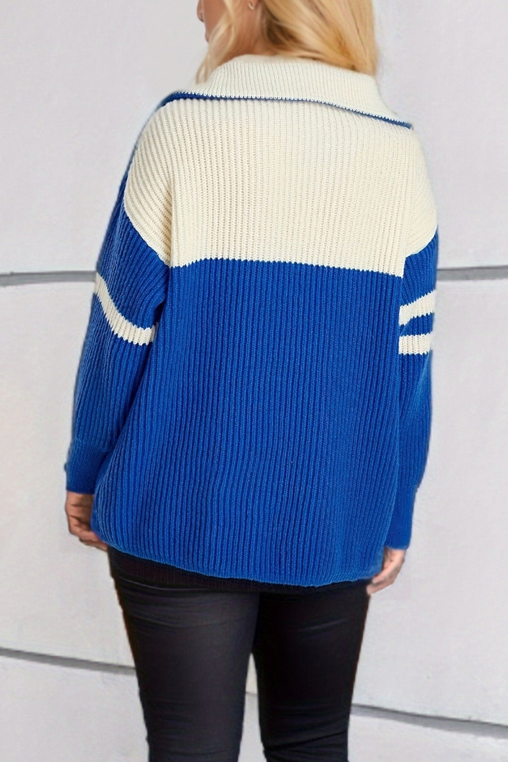 Quarter Zip Striped Dropped Shoulder Sweater - AMIN Clothing 